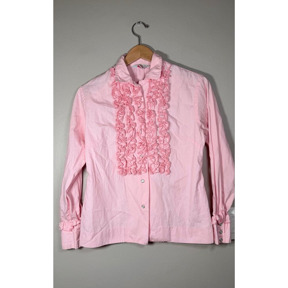 Vintage 1970’s H Bar C California Ranchwear Pink Ruffle Shirt size 34/6